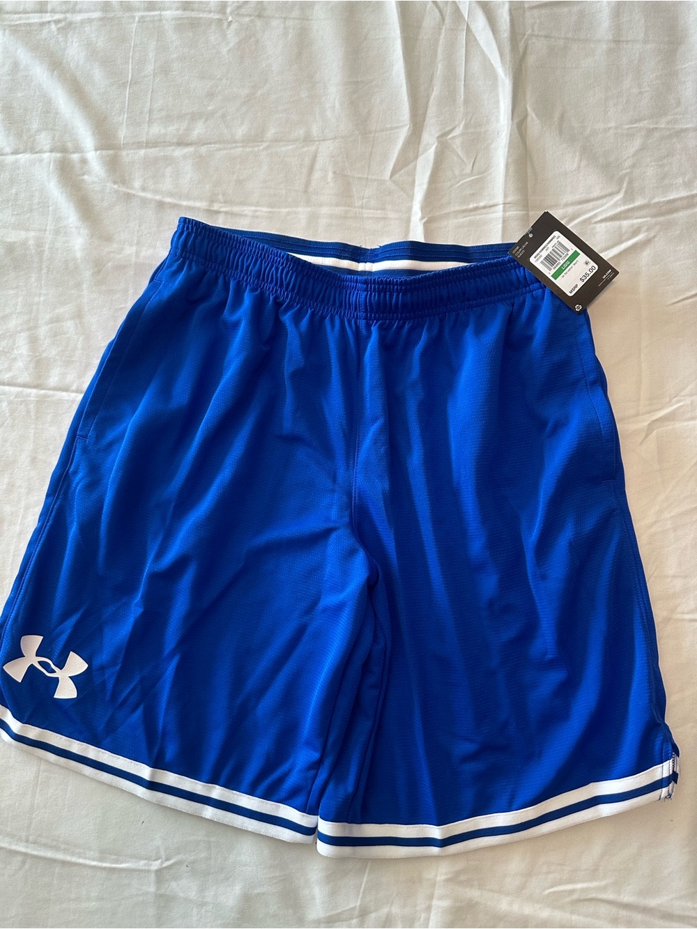 Under Armour Men’s Bright Blue Athletic Mesh Shorts with White Trim